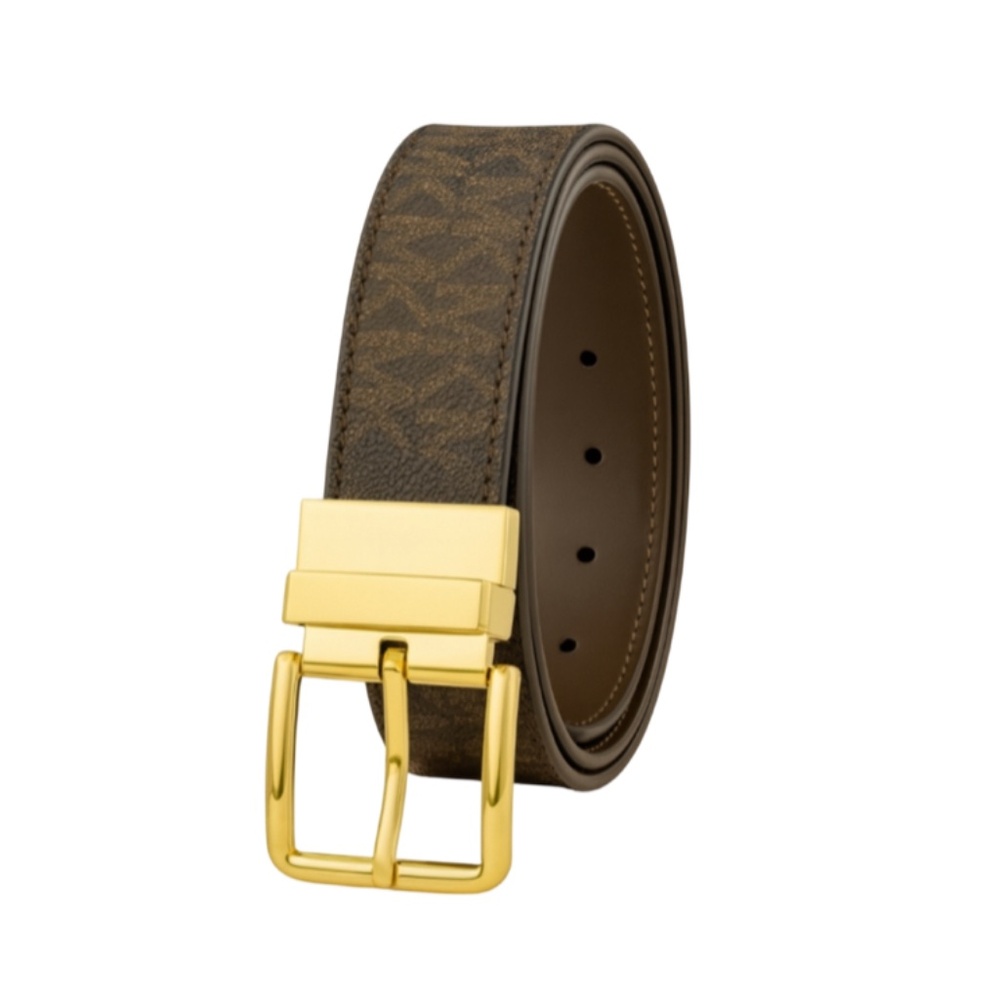 Michael Kors MK Logo Reversible Belt Brown Gold Buckle—Size M